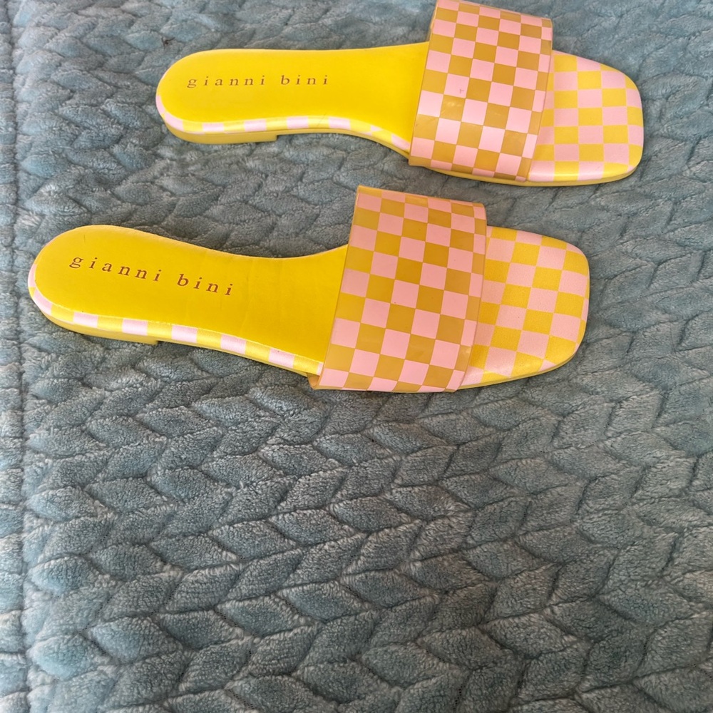 Gianni Bini Yellow and Pink Checkered Sandals